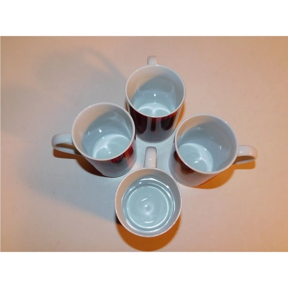 Pacific Rim porcelain red plaid mug set of 4 Holiday Christmas coffee tea mugs - Picture 7 of 9